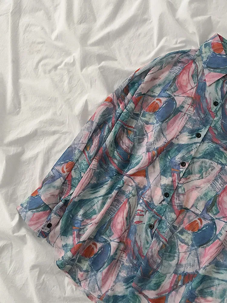 

Chic Women Transparent Thin Chiffon Shirts Loose Women Print Blouses Woman Vintage Holiday Chiffon Tops