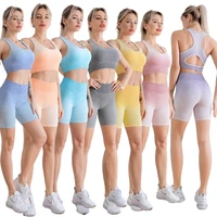 yoga suit gradient color seamless knit sports bra fitness clothing gym set women tracksuit women sport bra clothes for women