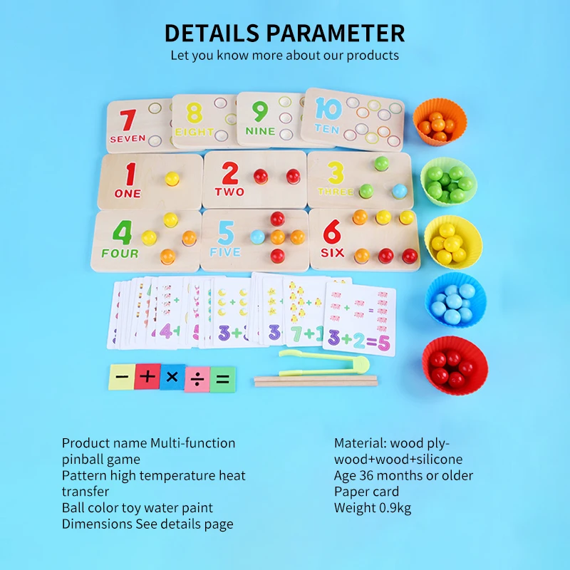 

Wooden Montessori Counting Number Sorting Matching Board Game Set Kids Clip Bead Educational Colorful Rainbow Clip Bead Math Toy