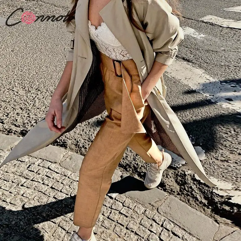 Conmoto однотонные с бантом высокой талией брюки для женщин карманами высокая мода