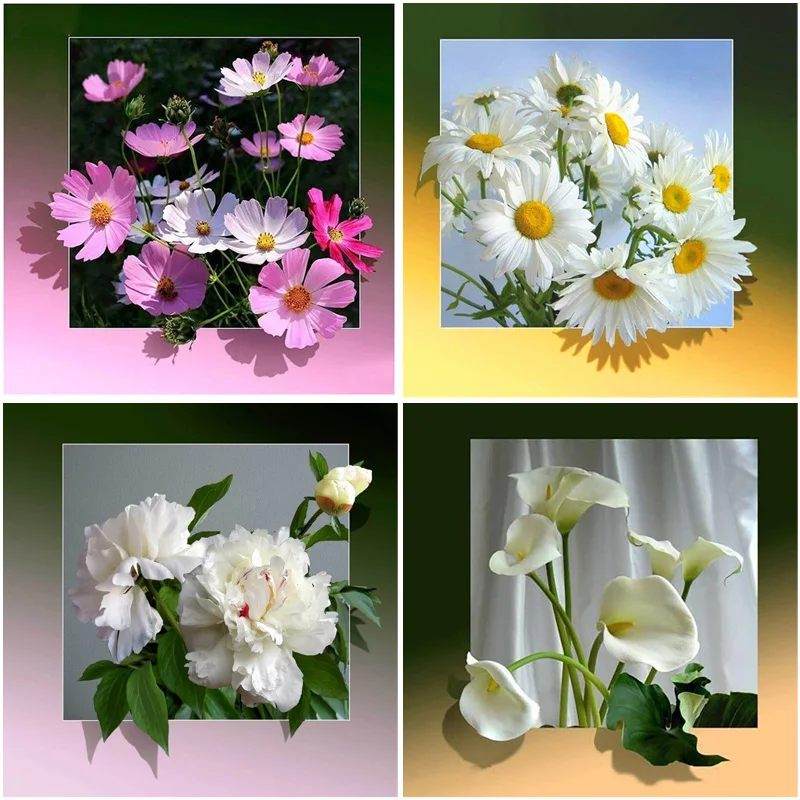 Алмазная картина 5D &quotсделай сам&quot Маргаритка крест с цветами розы стежка