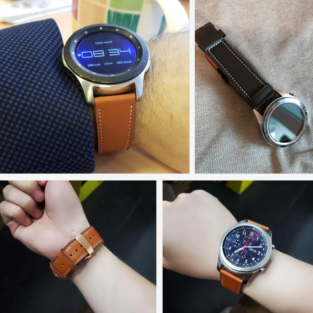 Итальянский кожаный ремешок для samsung galaxy watch 3 45 мм/46 мм Gear s3 frontier Huawei gt 2 2e Pro 46 22