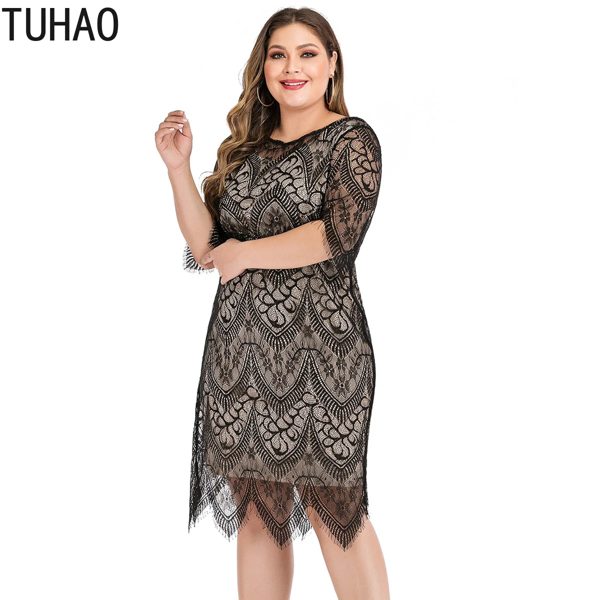 Женское кружевное платье TUHAO весеннее вечернее большого размера 6XL 5X 4XL с длинным