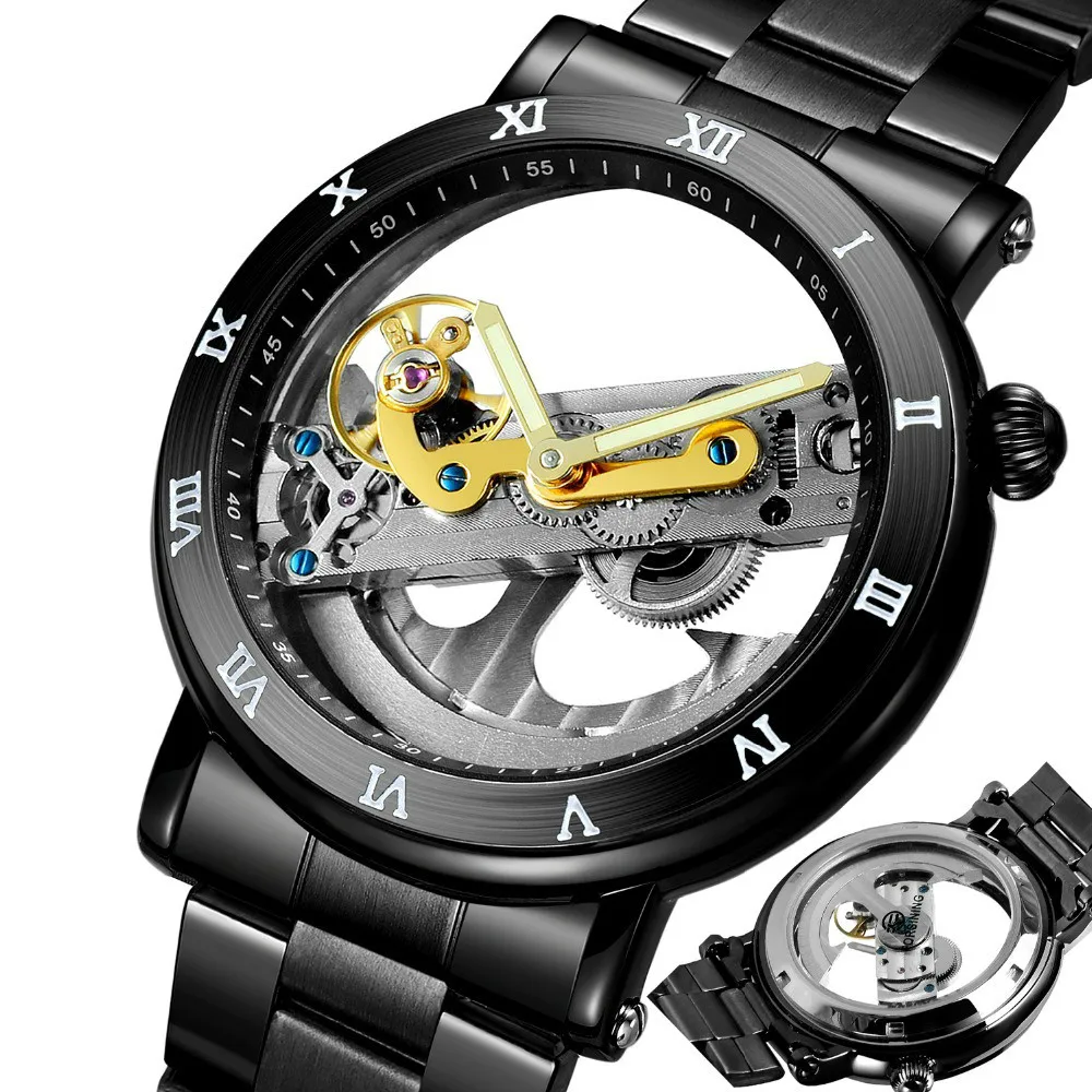 Часы с турбийоном Single Bridge Мужские автоматические механические часы черные