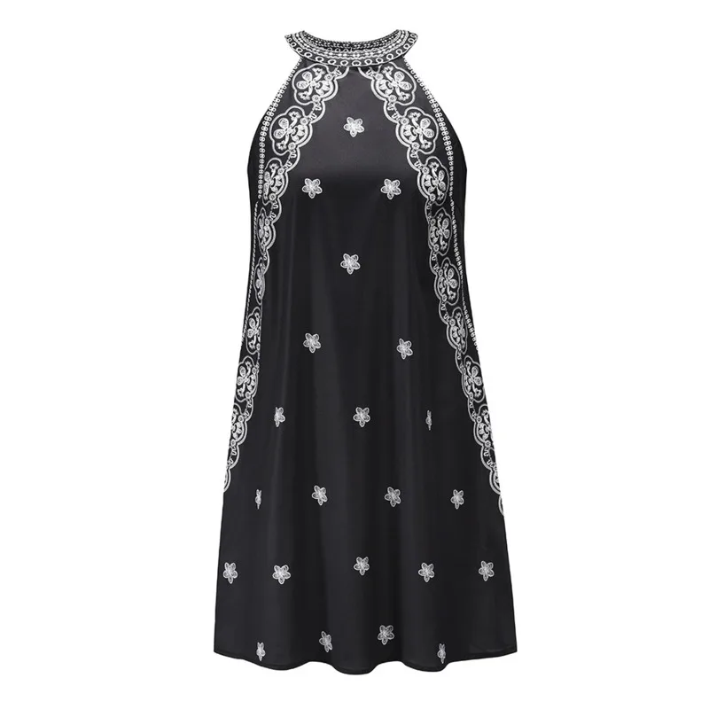 

New Women Sexy Sleeveless Basic Print Dresses A-line Summer Holiday Party Dress Mini Female Fashion Sundress Elegant Vestidos