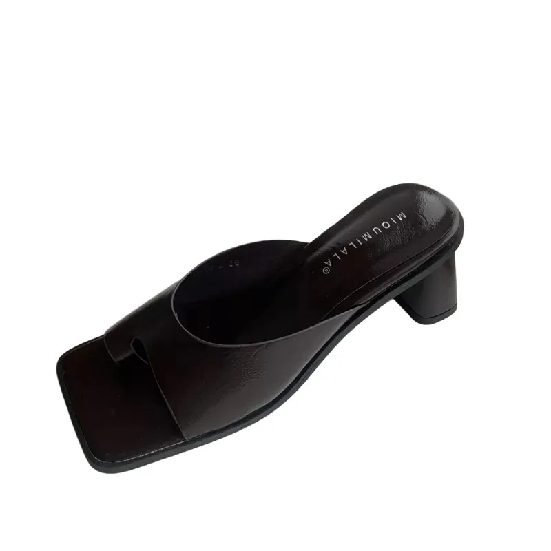 

NIUFUNI New Casual Women's Slippers 2021 Set Toe Thick High Heels Simple Square Toe Solid Color Sandals Summer Non-Slip Slides