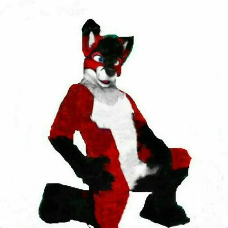 

Red White Long Fur Wolf Fox Husky Mascot Costume Animal Cosplay Fancy Dress Christmas Large-scale Event Costumes