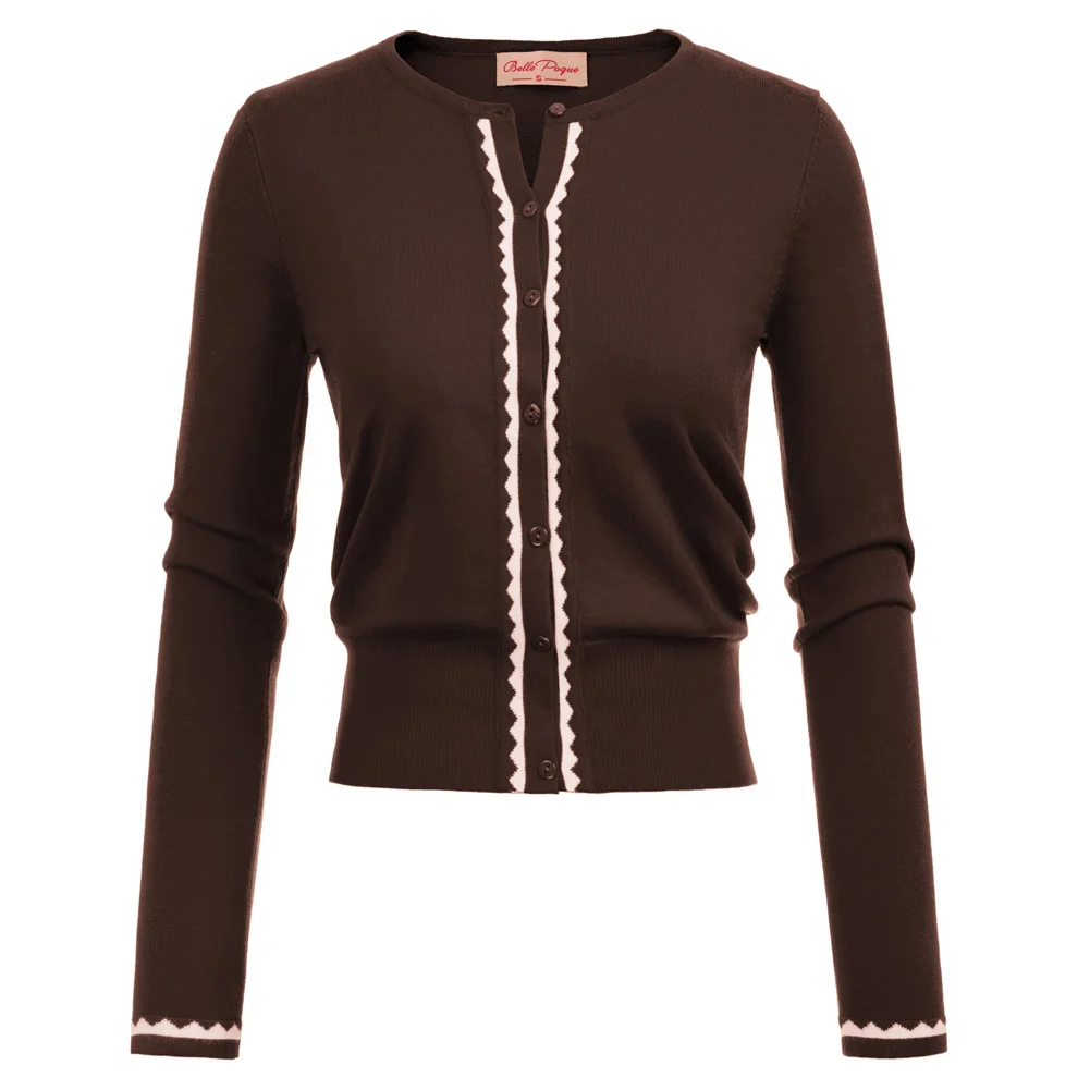 

Women's Jackets Tops Autumn Winter Long Sleeve Crew Neck Button Placket Contrast Color Cardigan Knitwear Elegant Slim Jumpers