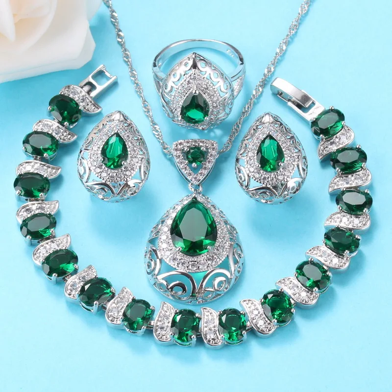 Женский комплект из колье серёг браслета и кольца серебра 925 пробы|Ювелирные