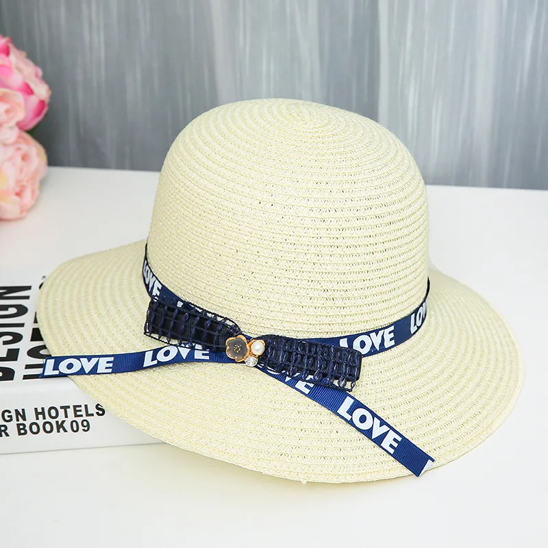 Wide Brim Uv Protection Cap Outdoor Sun Hat NEW Women Straw Hat Summer Beach Straw Korean bow ribbon