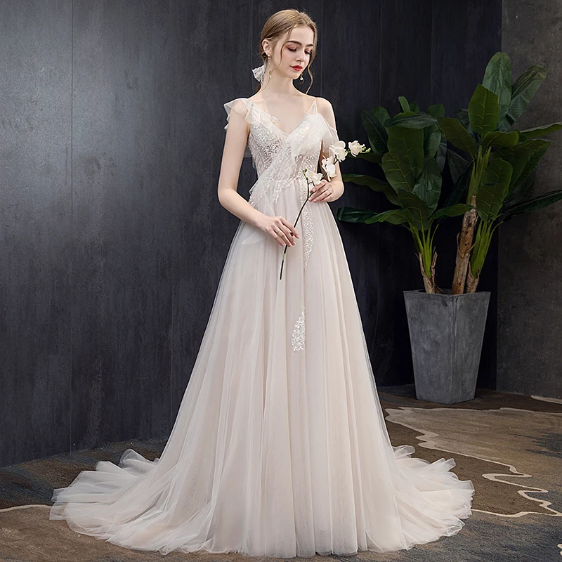 SSYFashion Новое свадебное платье невесты Романтический тюлевый кружевной накладной орнамент сексуальный открытая спина суд Поезд свадебное платье vestido de noiva