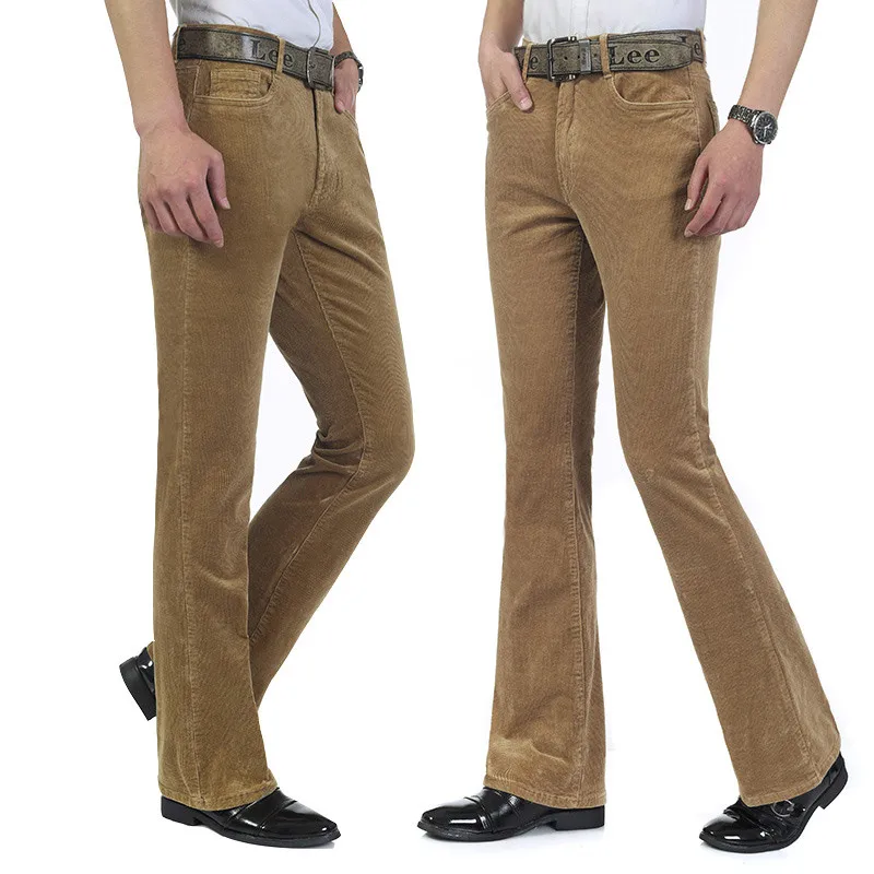 Men's casual pants classic design men's flared pants corduroy black flared pants color white black khaki