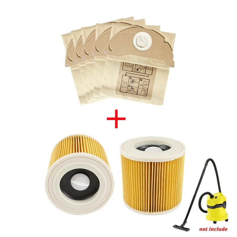 

1Set Hepa Filters + Dust Bags for Karcher WD2250 A2004 A2054 MV2 WD2 Vacuum Cleaner Replacement Spare Parts Accessories