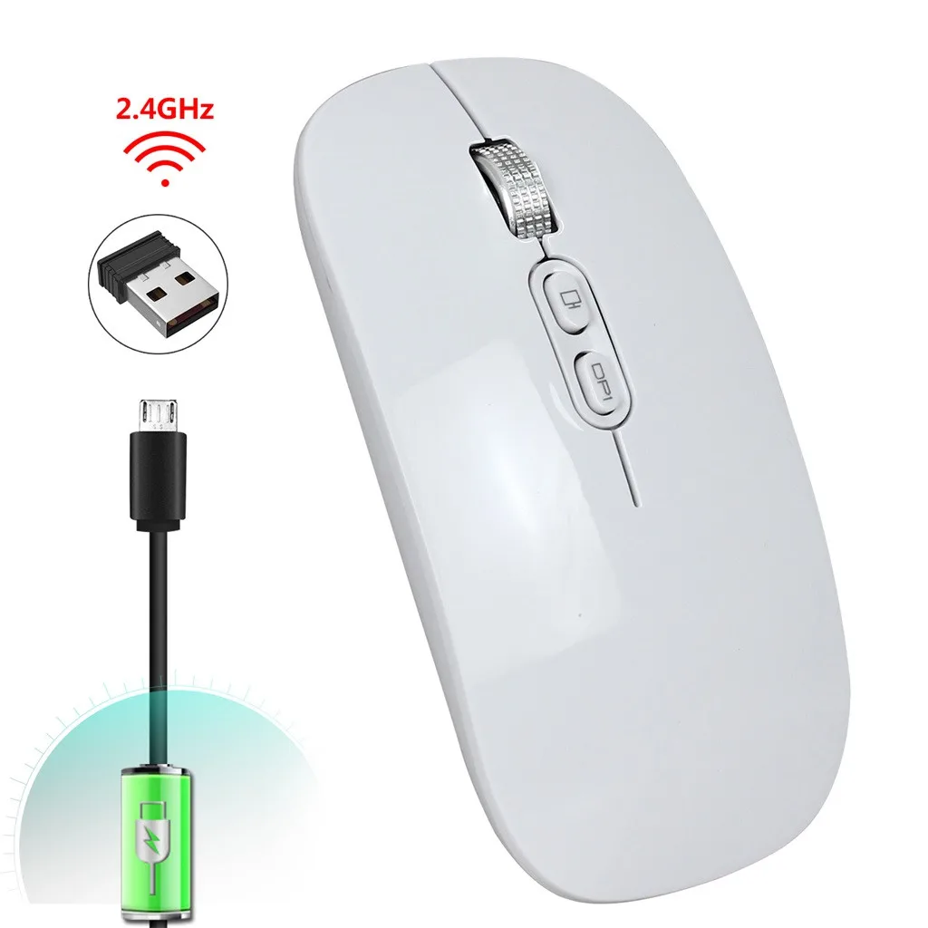 white Игровая Мышь перезаряжаемая 2,4g беспроводная Мышь металлическая Бесшумная оптическая Мышь для ноутбука Мышь Прямая поставка - Цвет: white