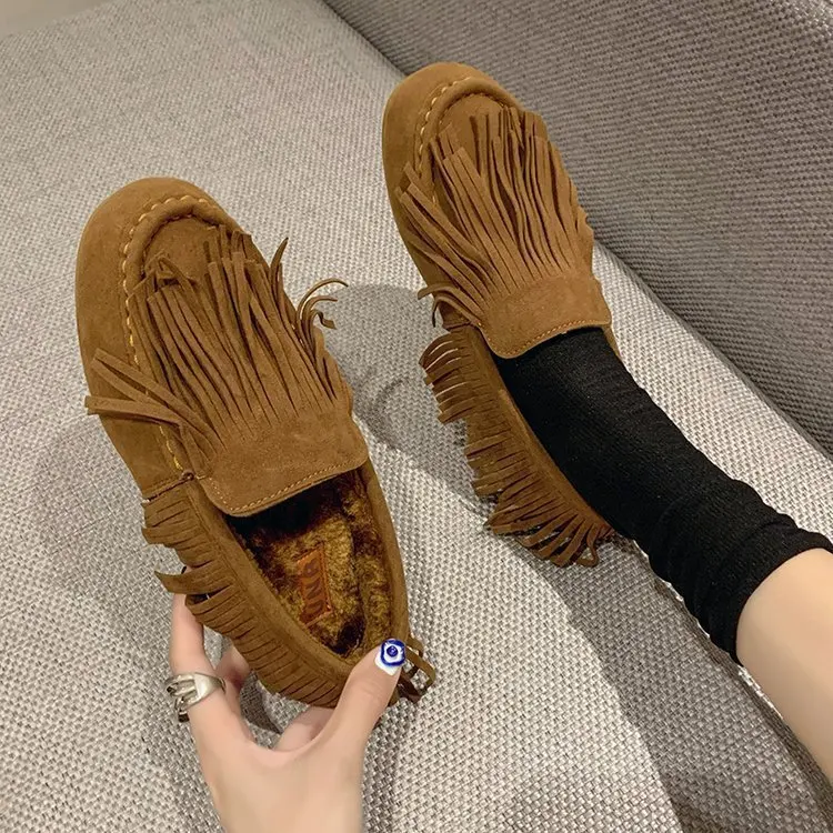 

Shoes Woman 2021 Modis Casual Female Sneakers Round Toe Fringe Slip-on New Winter Cute Tassel Slip On Moccasin Solid Leisure Bas