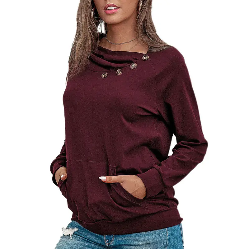 

Womens Button Neck Pullover Blouse Tops Ladies Casual Long Sleeve Sweatshirt