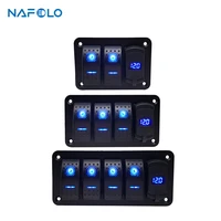345 gang on off rocker switch panel with 4 2a dual usb charger socket led digital voltmeter car marine boat led switch panel