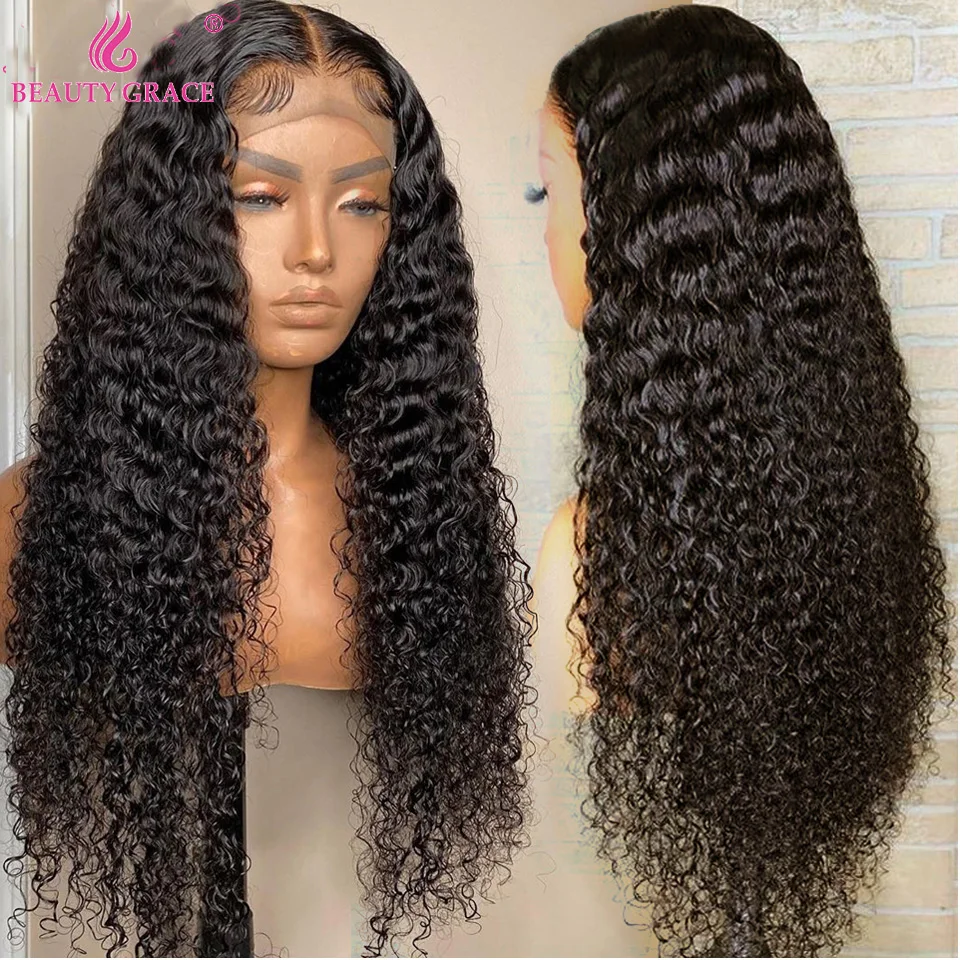 Beauty Grace Kinky Curly Human Hair Wig 30 Inch Lace Front Wig Afro Kinky Curly Lace Frontal Wig Preplucked Lace Closure Wig