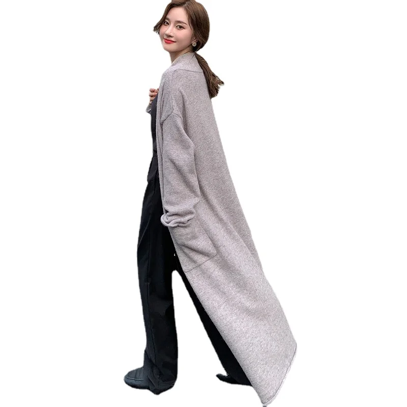 

Gray Big Size Long Knitting Cardigan for Women Sweater Loose Fit V-Neck Sleeve Oversize New Fashion Autumn Winter 2021 Sweaters