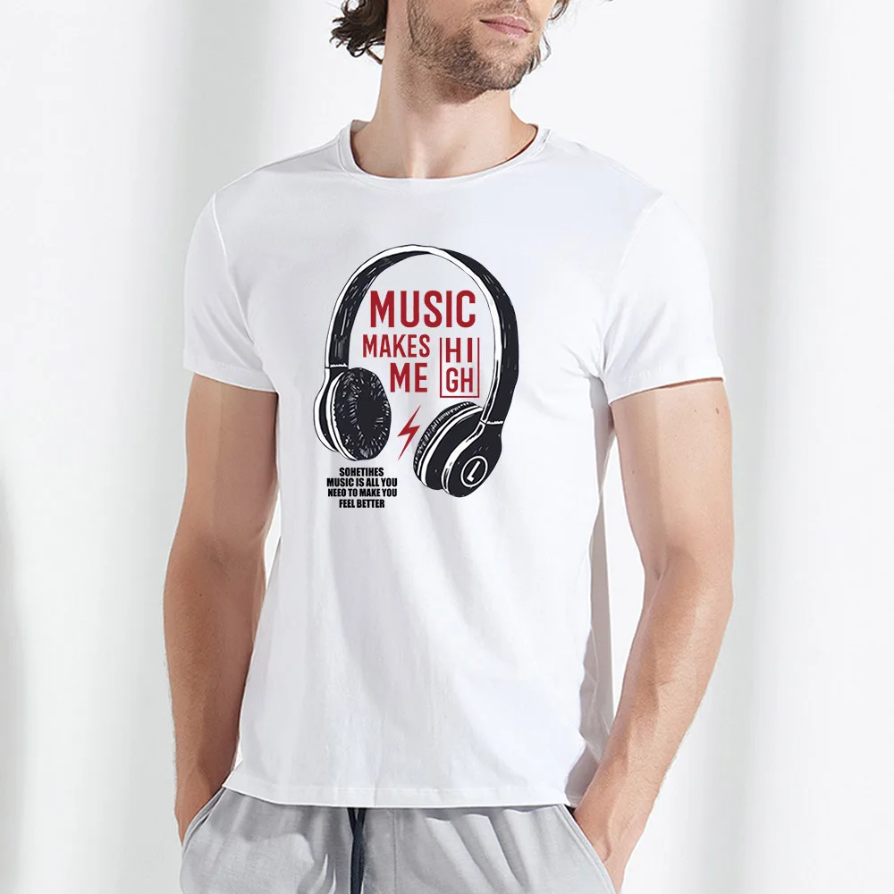 Летняя хлопковая забавная Футболка мужская футболка с принтом Make Me High Headset