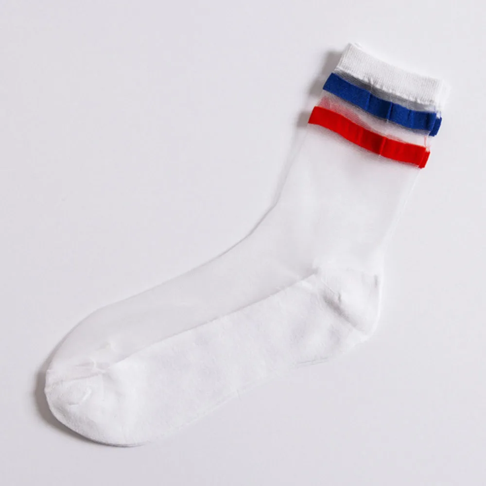 1 пара, сексуальные кружевные сетчатые носки, смешанные волокна, прозрачные эластичные носки, тонкие полосатые носки для женщин и девочек - Цвет: Синий