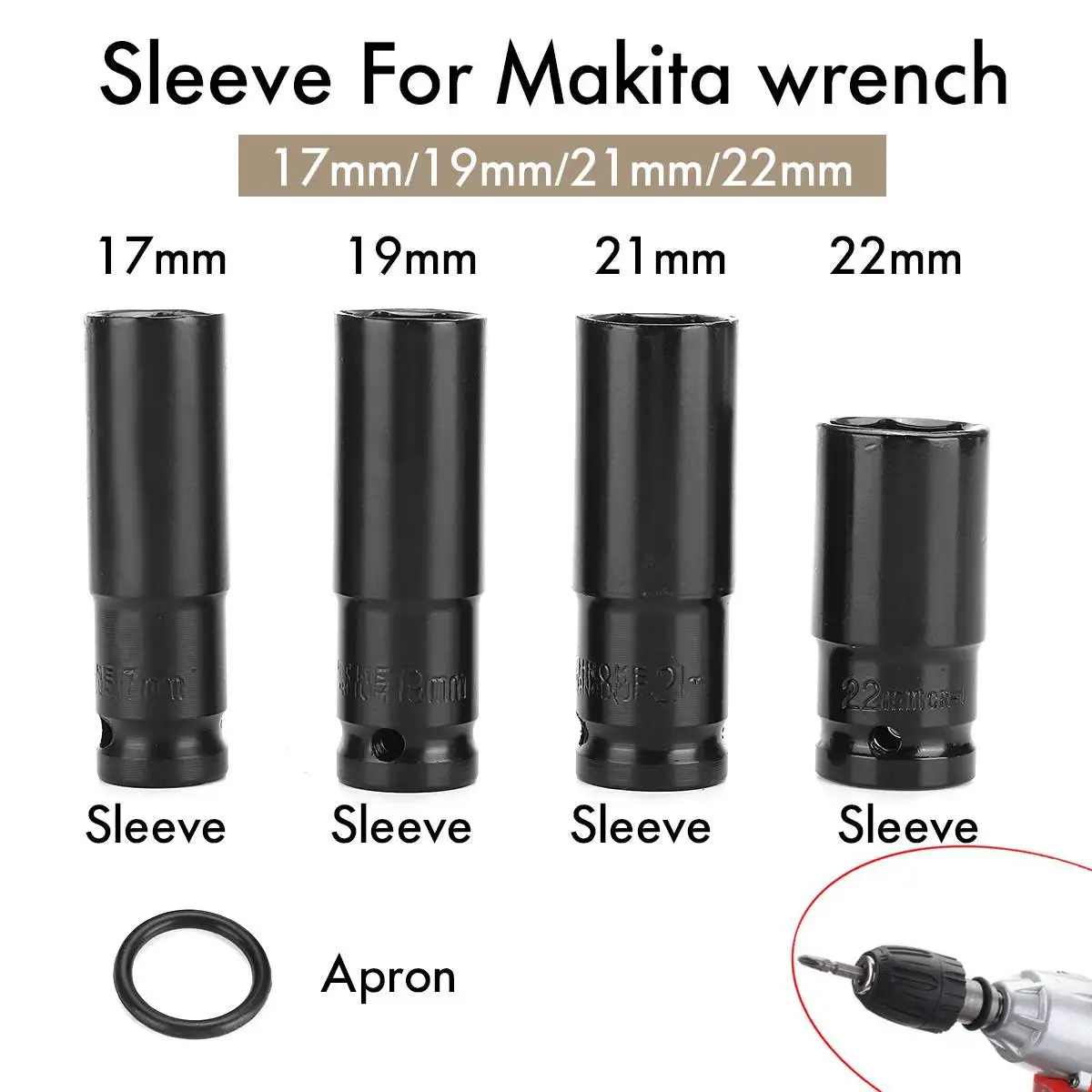 

4Pcs Set 17-22mm Electric Impact Wrench Hex Socket Head Kit Metal Material High Hardness and Durability for Makita Wrench