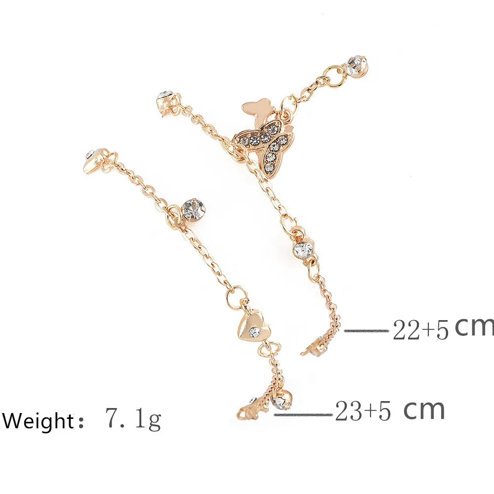 

Butterfly Heart Ankle Bracelets Crystal Double Chain Gold Color Leg Bracelet Fashion Foot Jewelry Gift For Women Wholesale