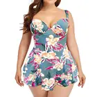 Женский слитный купальник с цветочным принтом, эффектом пуш-ап и оборками на подоле, высокой талией и открытой спиной, купальный костюм большого размера