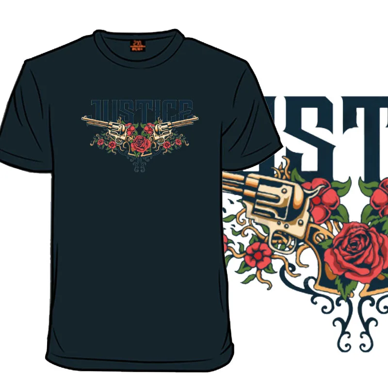 

White Guns Rose Love Tee Shirts Men Custom Made Short Sleeve Black O Neck Tee Shirts