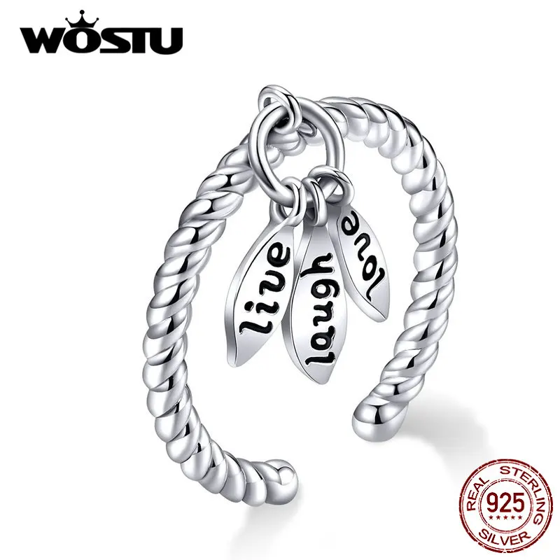 WOSTU,, 925 пробы, серебряное, любовь, смех, живое кольцо, регулируемый Штабелируемый палец для женщин, свадьба, серебро, 925, ювелирное изделие, CQR570
