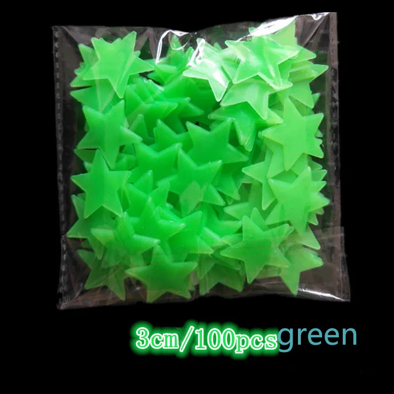 100pcs green 40/50/100 шт 3D светящиеся наклейки Декор для дома со звездами и наклейки с Луной для вечерние год украшения Рождественская наклейки - Цвет: 100pcs green