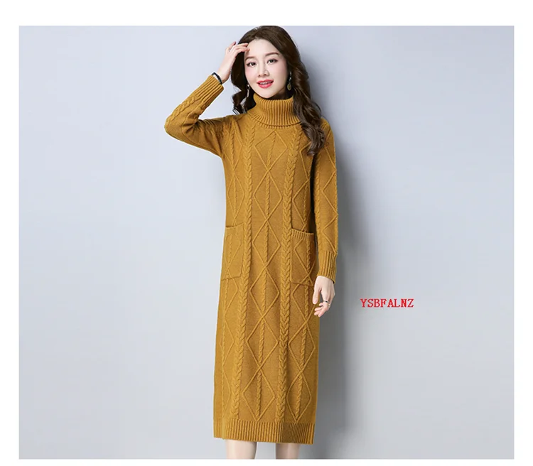 brown cardigan 2022 Autumn Winter Turtleneck Knitted Women Fashion Long Sweater Dresses Female Warm Long Sleeve Casual M-5XL Pullover Jumper brown sweater