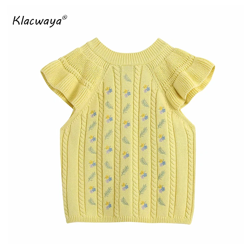 Klacwaya 2020 женский укороченный вязаный кардиган с цветочной вышивкой модные желтые