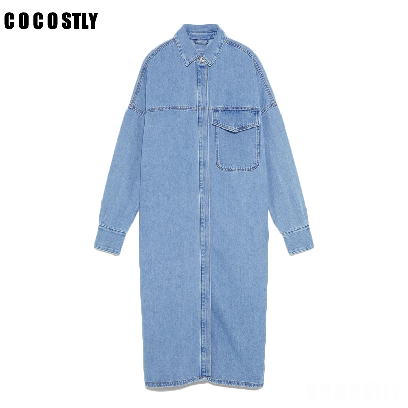 Женская джинсовая куртка с карманами Повседневная Длинная свободная в