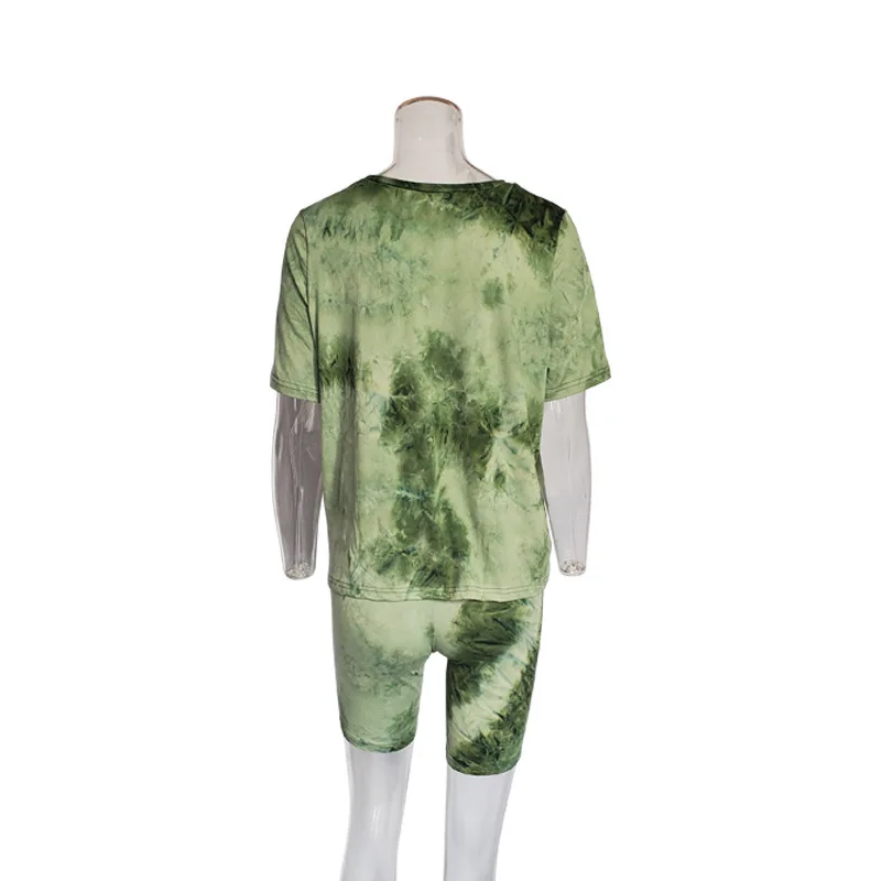 

WEPBEL Women's Casual Tie-Dye Printing Suit Summer High Waist Straight Shorts + Short Sleeve O-Neck T-shirt Two-Piece Suit