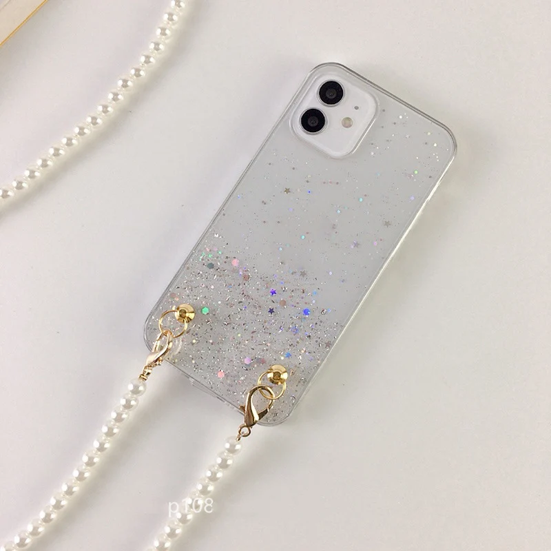 

Crossbody shoulder Luxury pearl Lanyard Glitter phone case For iphone 11 11Pro 12 12Pro Max X XR XS Max SE2020 7 8Plus cover