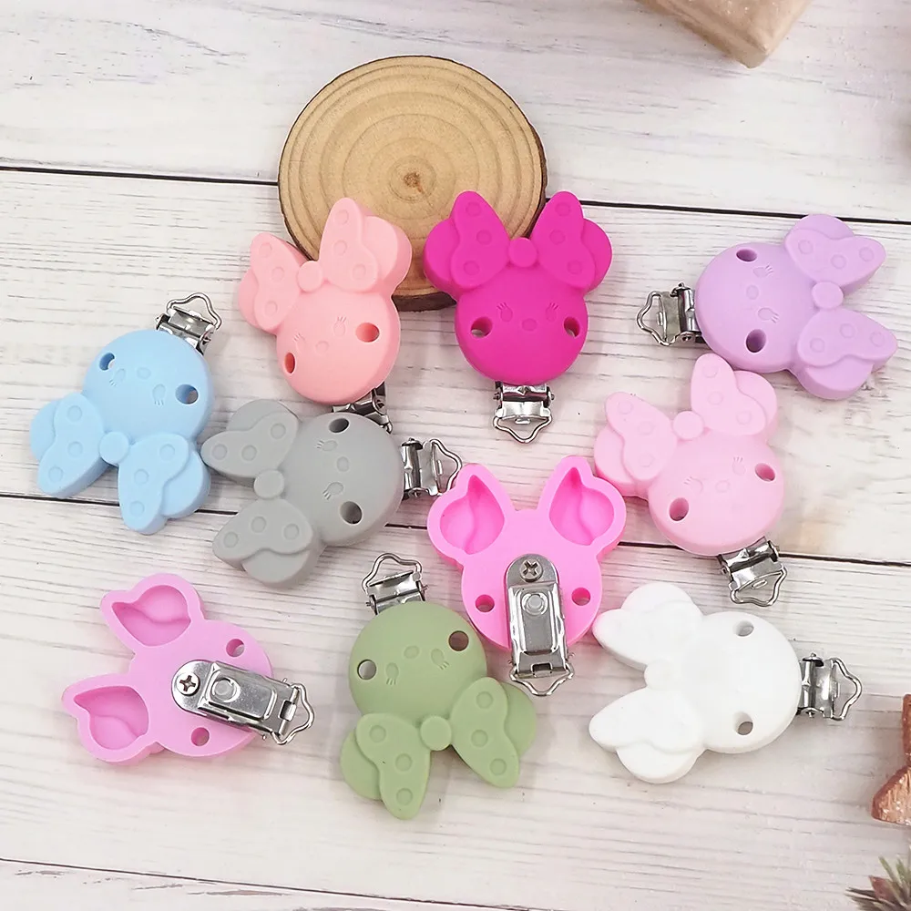 Chenkai 50PCS Baby Silicone Teether Clips Animal Shape DIY Pacifier Dummy Chain Holder Soother Nursing Jewelry Toy Clips