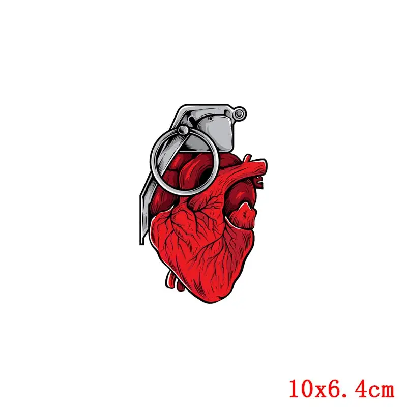 Vinyl Punk Red Heart Patches Thermo-stickers Heat Transfer Patch Stripe Iron on Transfers For Clothing Stickers for Clothes DIY | Дом и сад