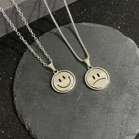 new 2021 fashion jewelry korean rotating smile street couple double face expression necklace women uniex kpop necklace pendant