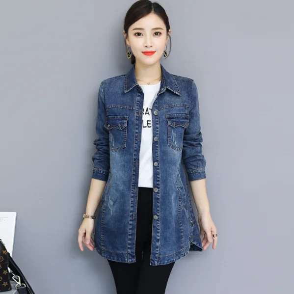 Женская длинная джинсовая куртка весна осень размера плюс 3XL свободный длинный