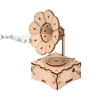 children wooden diy hand cranked phonograph music box creative 3d wooden puzzle assembly model building kits toys