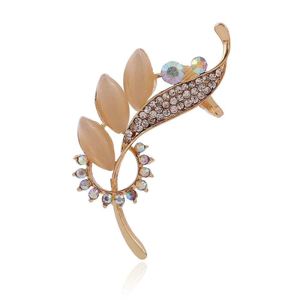 

New Korean Fashion Rhinestone Leaves Crystal Gem Ear Cuff Earrings For Women Charm Wrap Clip Earring Boucle D'oreille Femme 1pcs