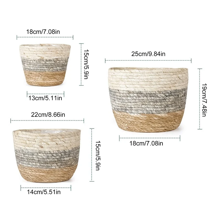 

3PCS/Set Woven Flower Pot Cover Lining Durable Natural Flower Pot Planter Decoration Equipped Garden Tools