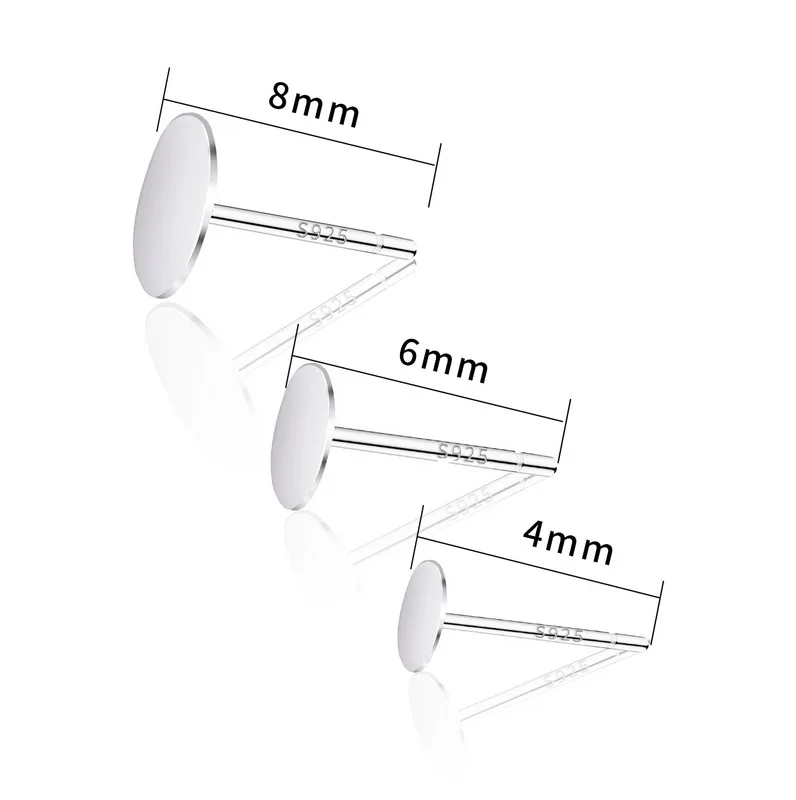 10pcs Real Solid 925 Sterling Silver Earring Stud Needle Post Flat Base Pins 4~8mm Settings DIY Jewelry Making Findings | Украшения и