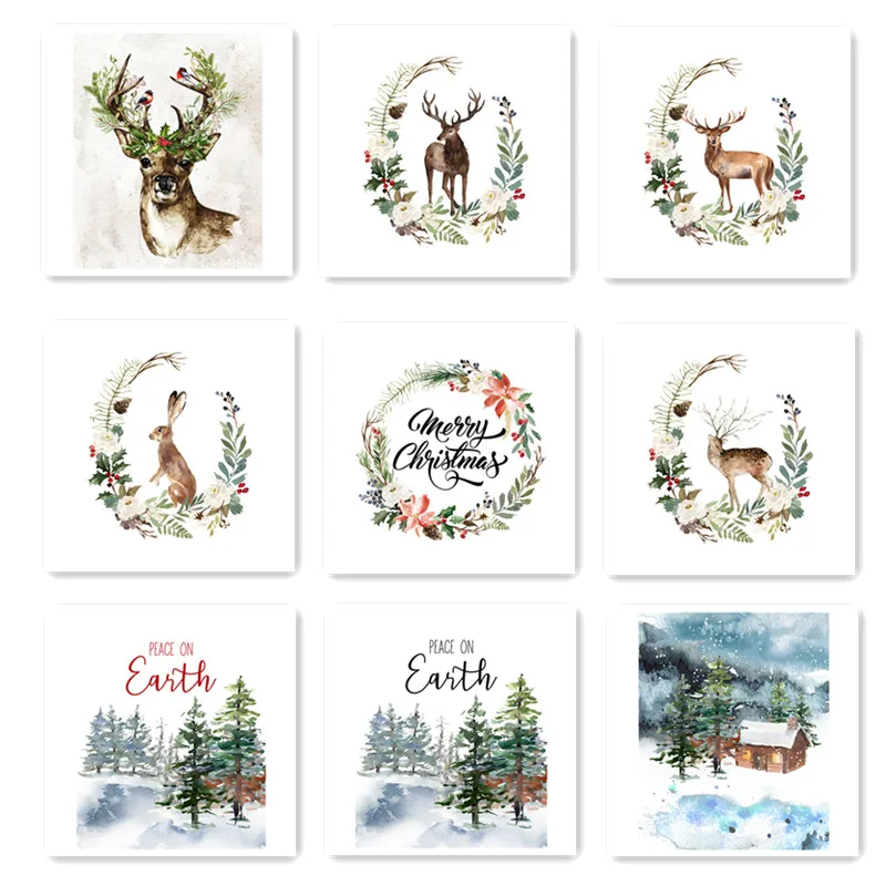 

Winter Holly Berries Christmas Holiday Poster Decorat Wall Art Canvas Painting Farmhouse Home Decor Woodland Animal Deer Prints