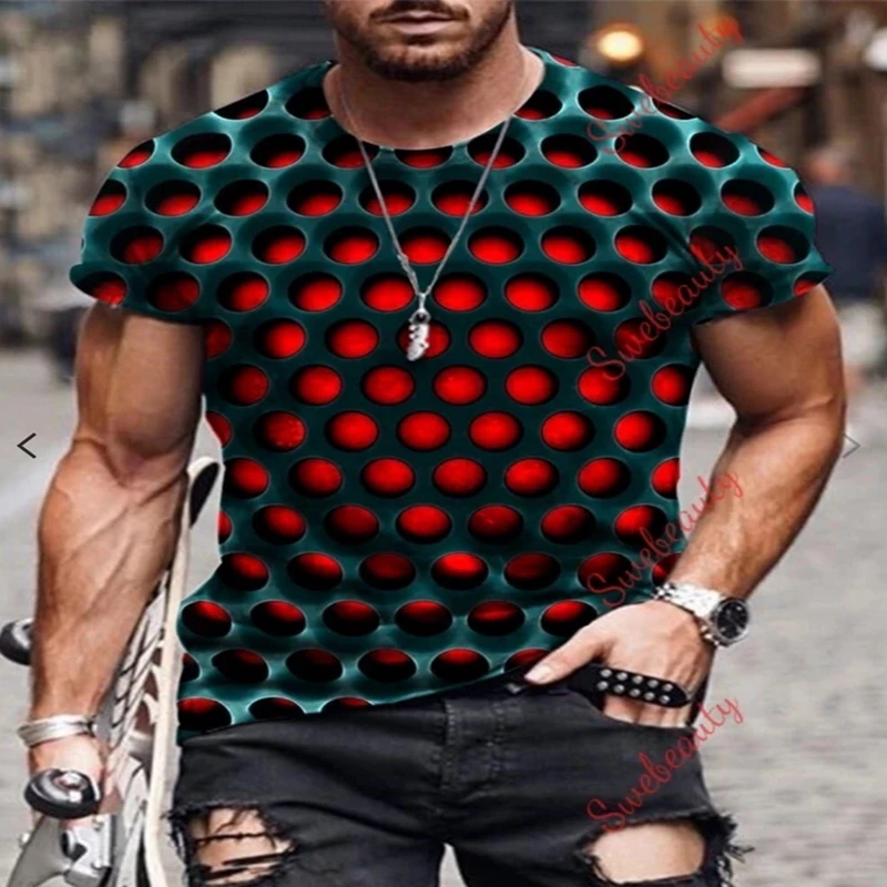 New Style Red Hole Graphic T-shirt for men Fashion Summer handsome Streetwear 3D Printing hole Top Cool Short sleeved T shirt