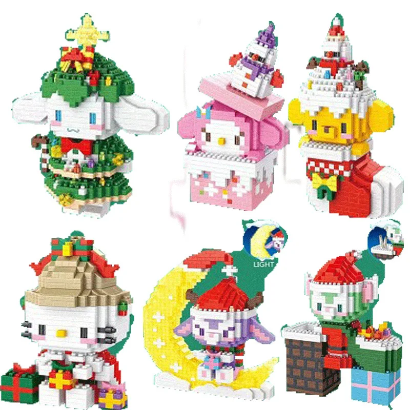 

Рождественская серия блоков Cinnamoroll My Melody Pomu Purin Kt Cat микро Строительные блоки Diy Сборная модель обучающая игрушка