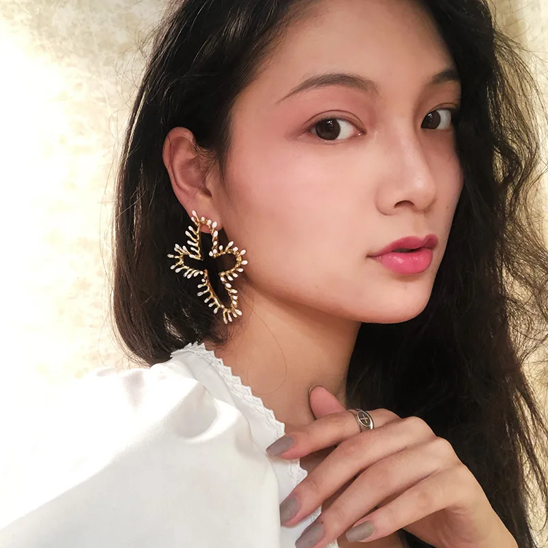 2020 Korean New Design Exaggerated Romantic Irregular White Fireworks Flower Drop Earrings for Women Girls Party Gift Jewelry | Украшения и