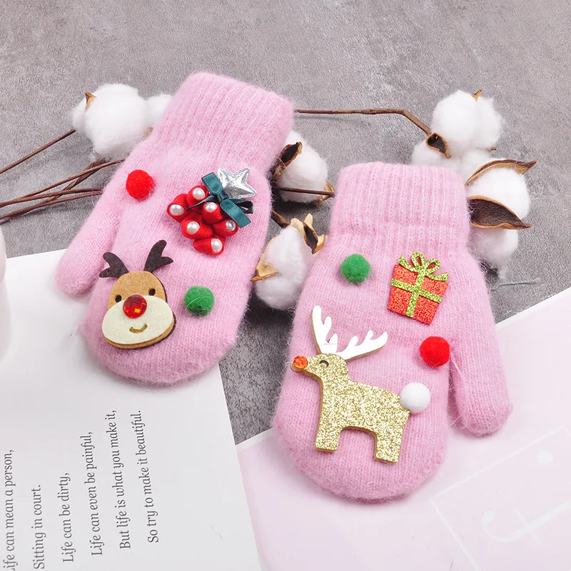 Детские перчатки Милые Рождественские один размер зимние вязаные толстые теплые