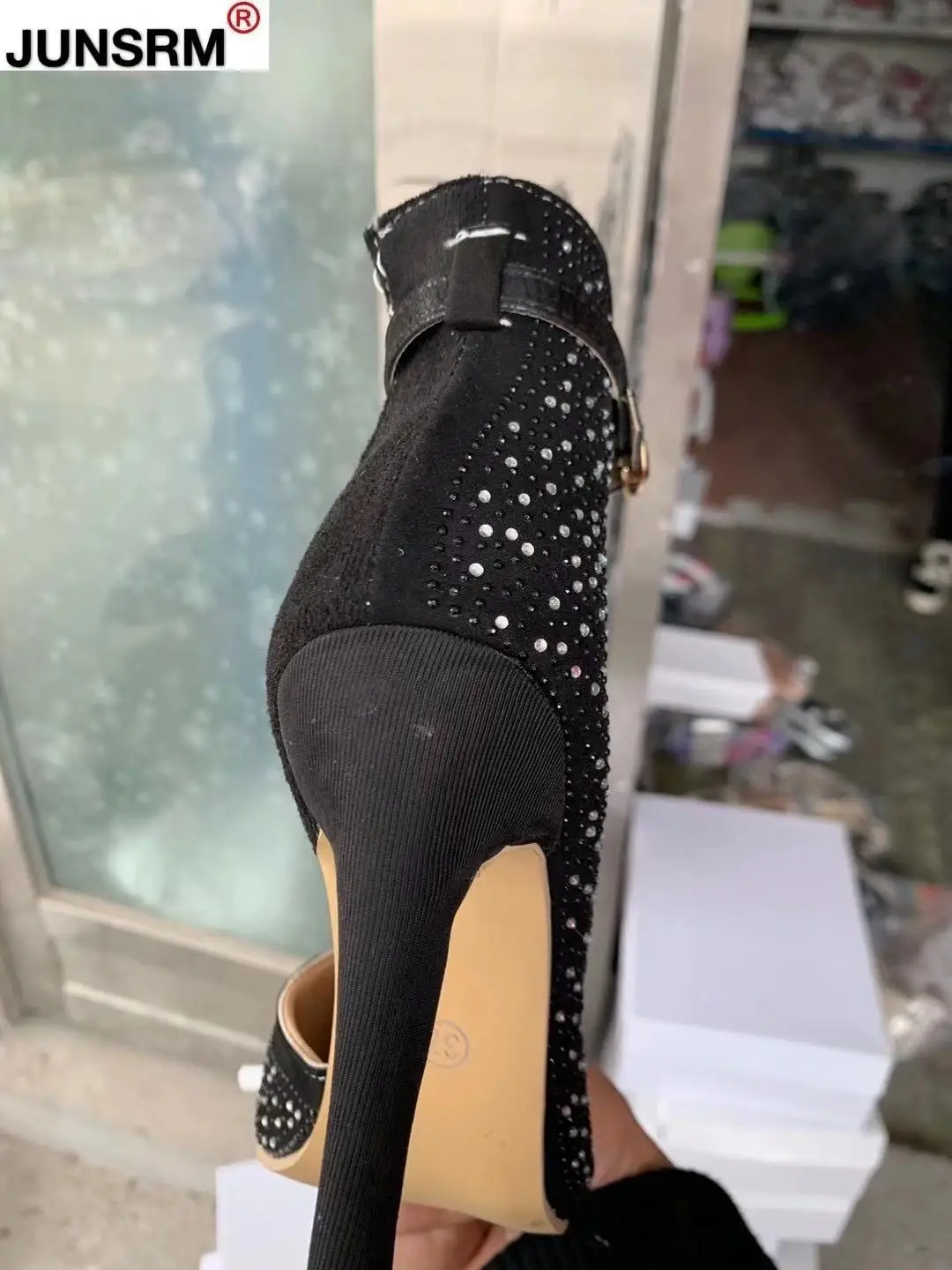 

2021 New Women Crystal Sandals Ankle Straps Buckle Transparent Cover Heel Pumps Ladies Sandals Party Shoes size 35-43
